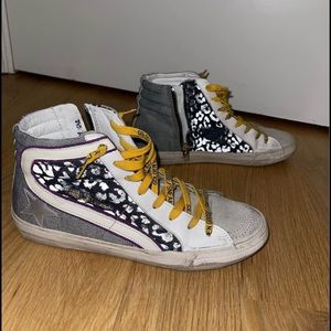 Golden Goose LAB Ltd Ed. Slides in denim and suede with laminated silver inserts